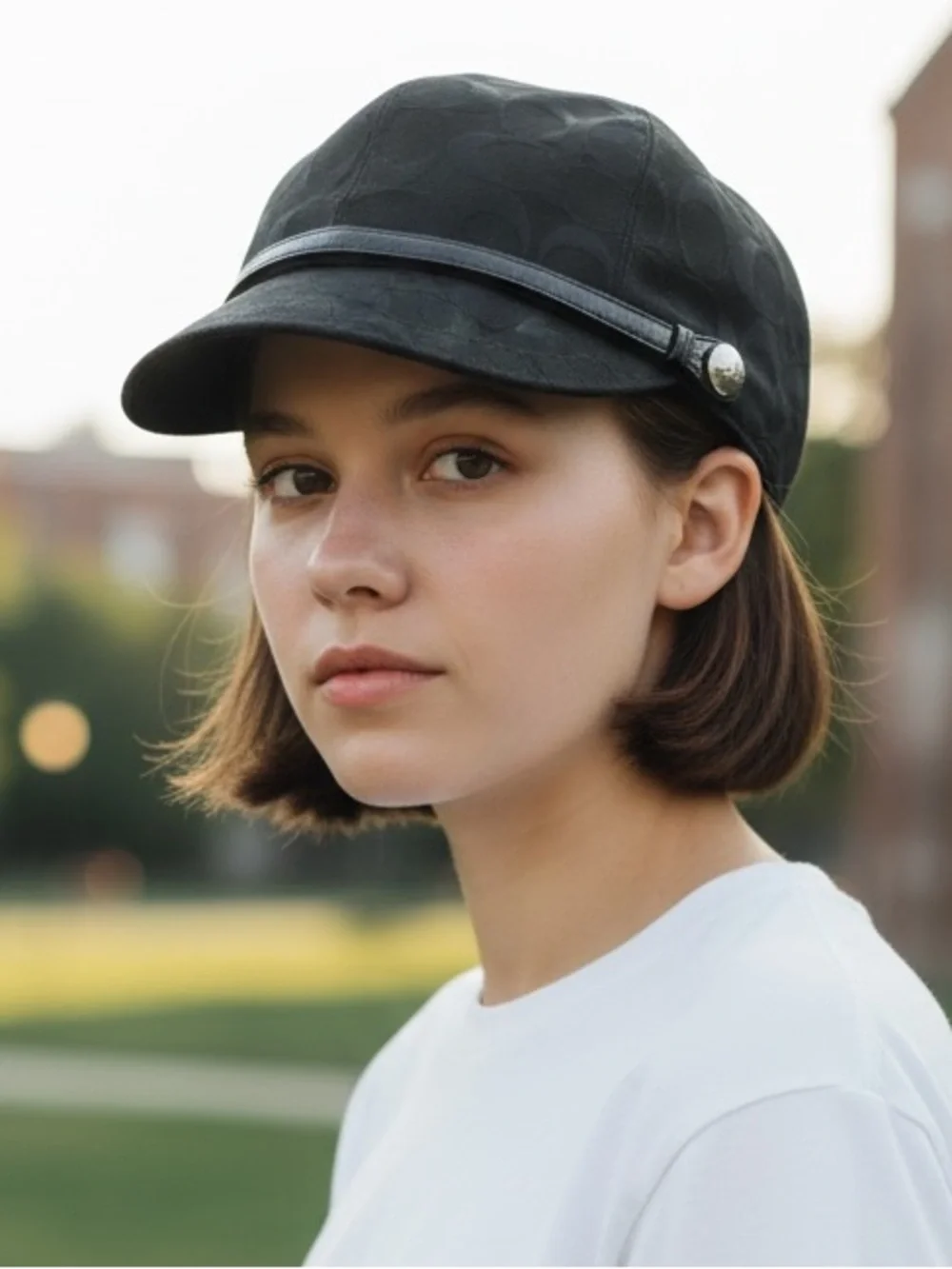 COACH VINTAGE Y2K KAREE SIGNATURE JACQUARD NEWSBOY BAKER BOY CAP BLACK SIZE M/L